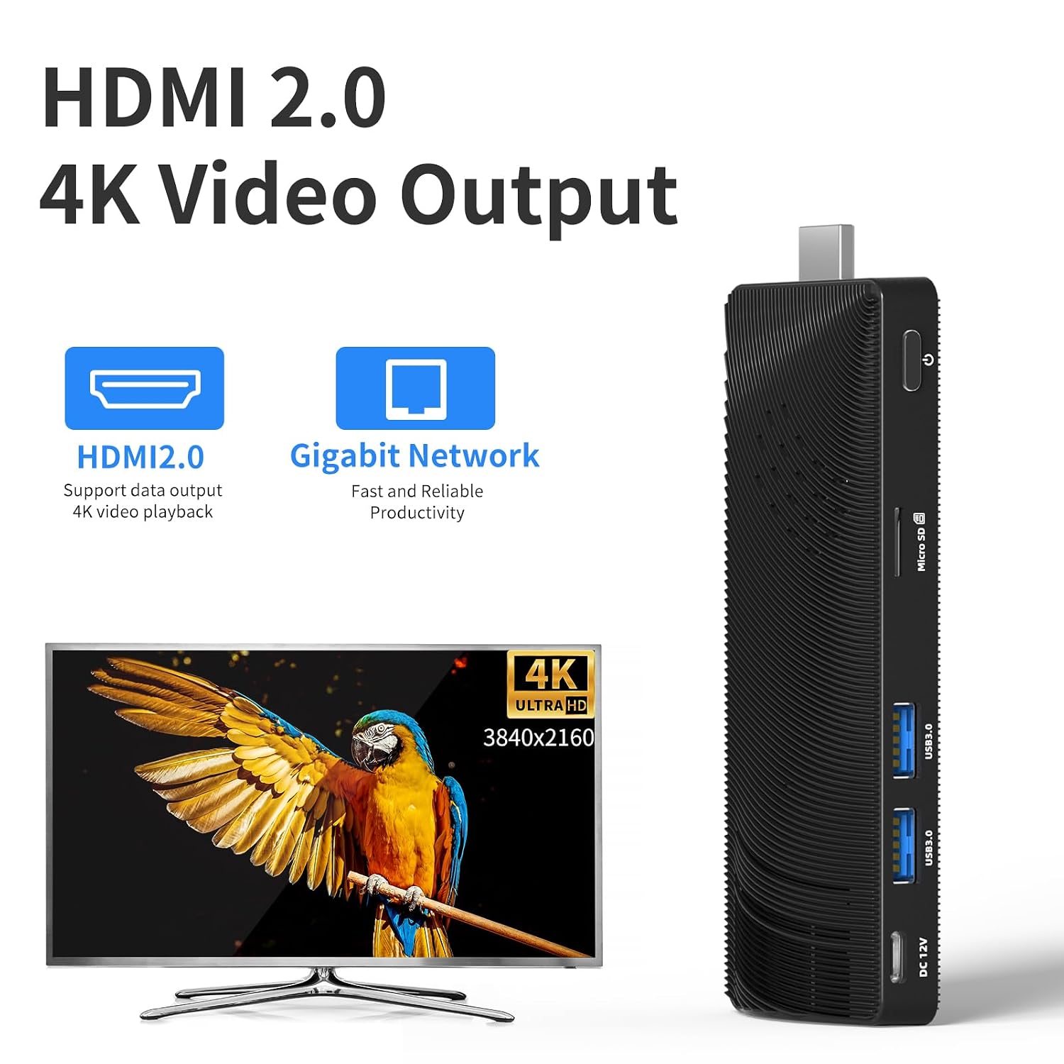 OuuOee Mini PC Stick Fanless Microcomputer Stick with Pentium N4200, 4GB RAM, 64GB eMMC, Small PC, 2X USB 3.0, Gigabit Ethernet, 4K 60Hz, WiFi BT 5.0, HDMI 2.0 for Business,... – Bild 4