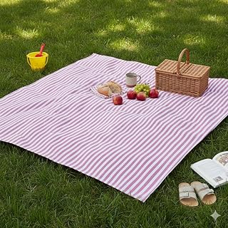 Ruah Cotton Picnic, Beach Blanket for 2-3 People, 56"x56", Set of 1 (Pink, Medium (56"X56")