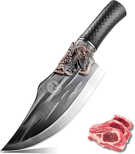 Miniatura 7 de LONGQUAN Cuchillo de carnicero de chef de cocina, cuchillo multiusos, cuchillo vikingo afilado de 6.4 pulgadas, cuchillo de deshuesado hecho a mano,