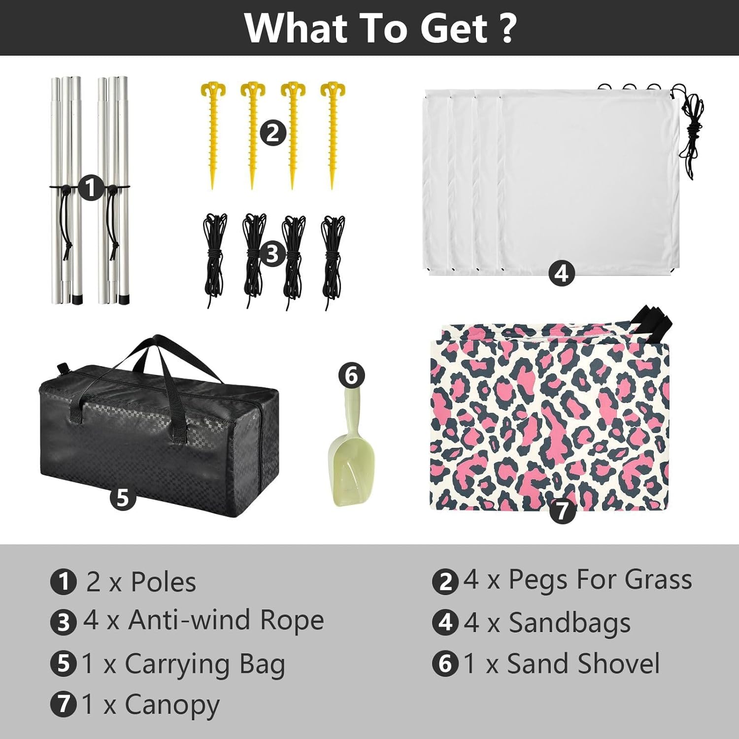 ALAZA Pink Leopard Print Cheetah Beach Tent Sun Shelter UPF50+ Protection Beach Shade Canopy w/ 4 Sandbags for Outdoor Camping, Fishing, Backyard Fun, Picnic, 10x9 ft