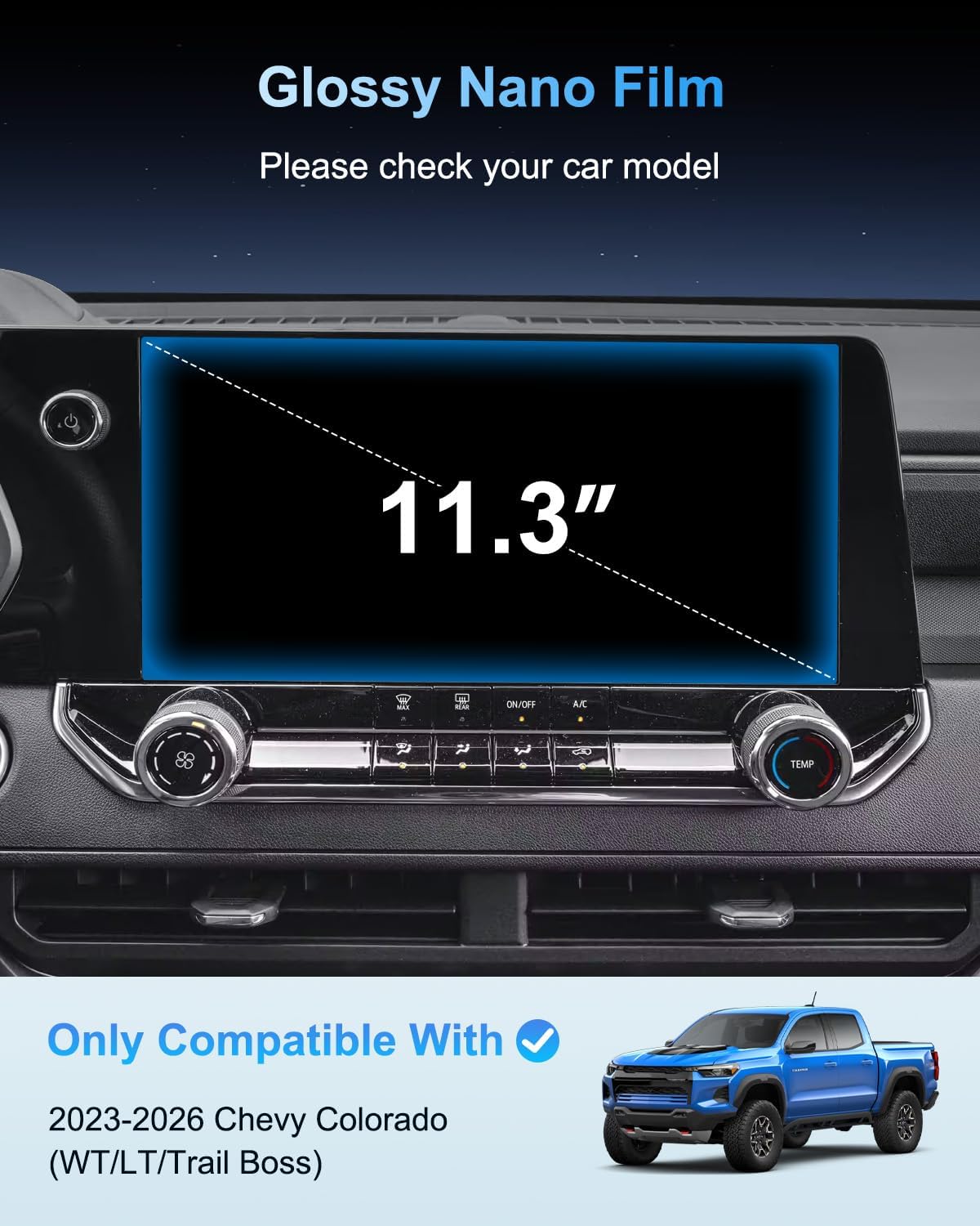 BIXUAN 2PCS For 2023-2026 Chevy Colorado Screen Protector For 2023 2024 2025 2026 Colorado (WT/LT/Trail Boss) 11.3Inch Touchscreen 2025 2026 Colorado Accessories HD Transparent Protective Nano Film image 2
