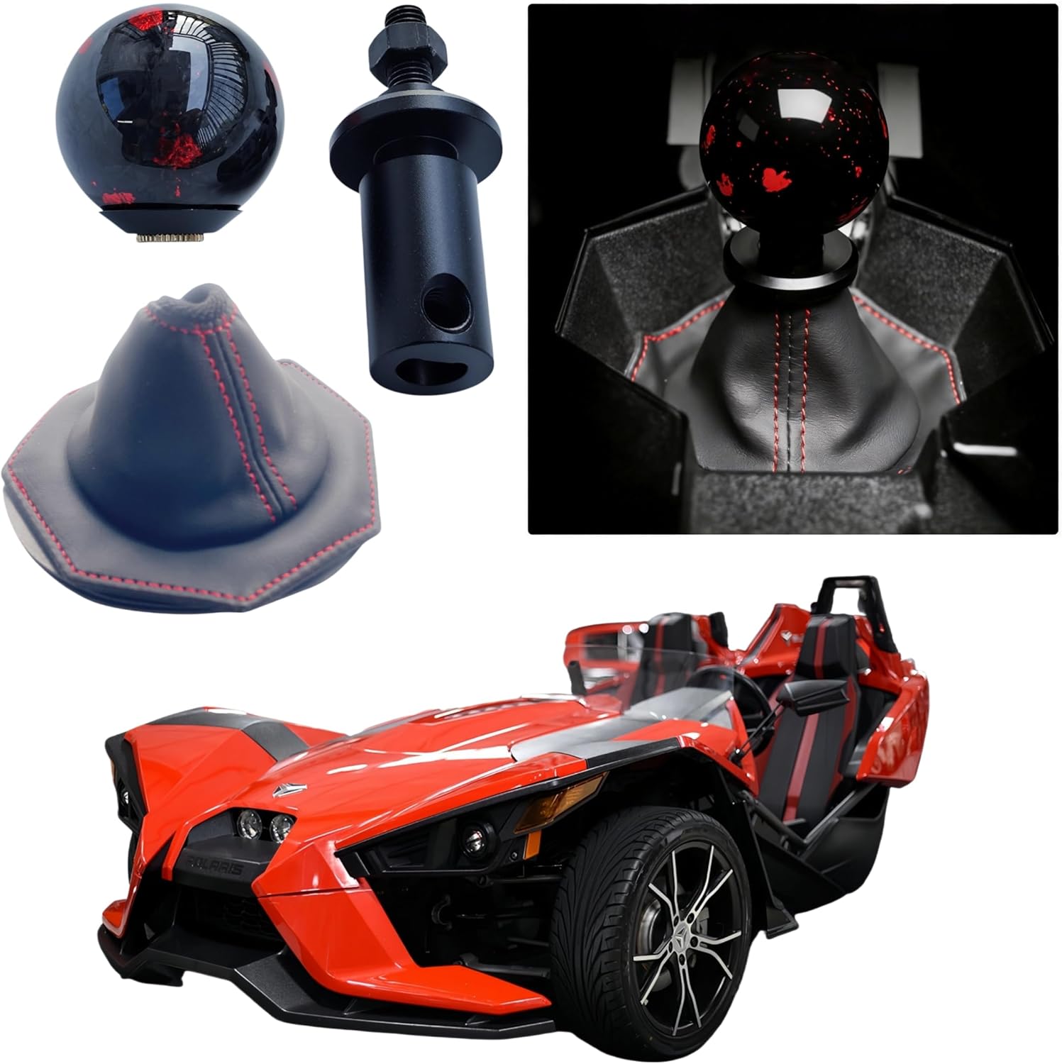 Complete Gear Shift Boot & Shift Knob Assembly with M10x1.5 Thread Adapter for Polaris Slingshot