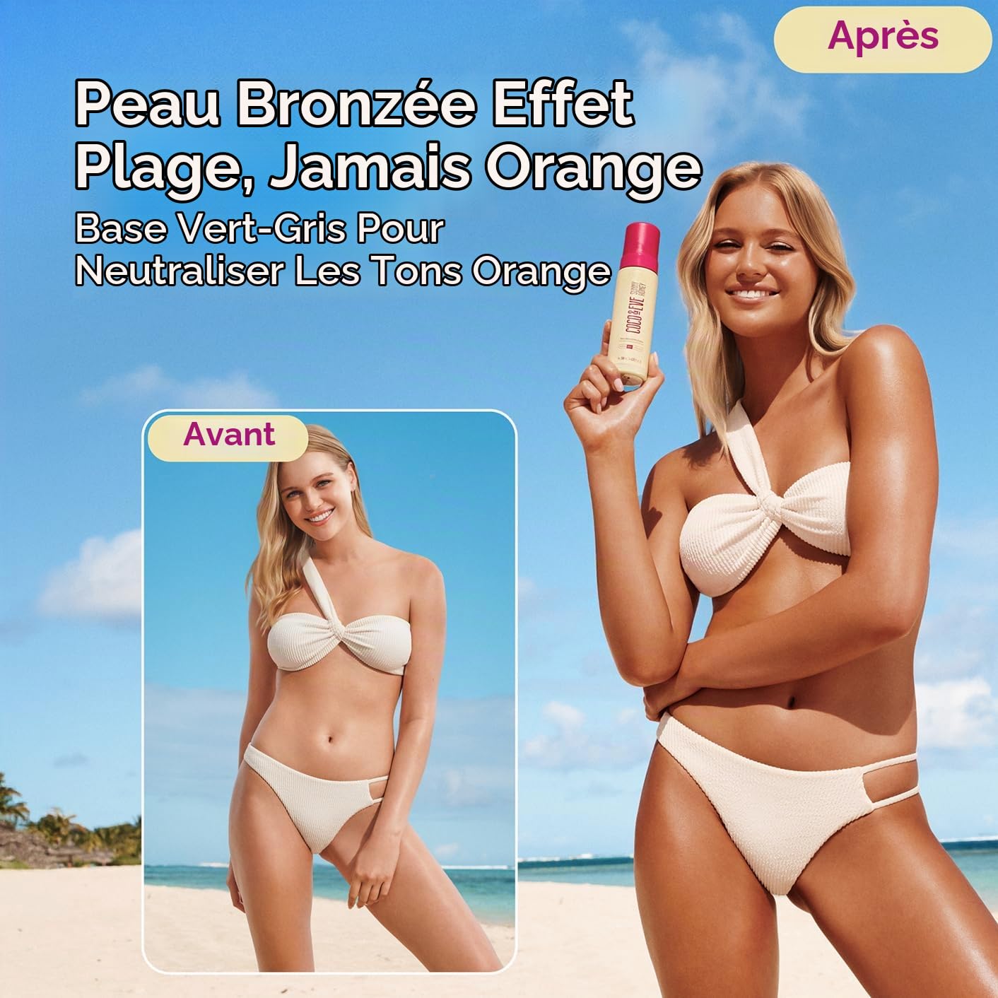 Kit de bronzage Sunny Honey Bali de Coco & Eve (foncé). Mousse de bronzage sans soleil entièrement naturelle. Lotion autobronzante instantanée avec bronzeur, gant applicateur et pinceau kabuki.