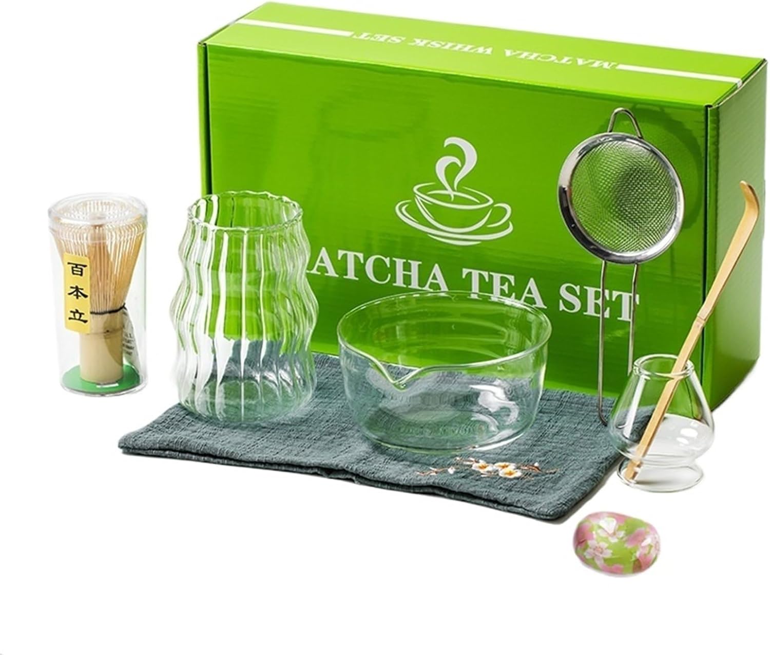 1/7/8Pcs Matcha Clear Glass Matcha Tea Set Bamboo Tea Matcha Brush Kiln Accessories Song Dynasty Tea Tools(8PCS-003)