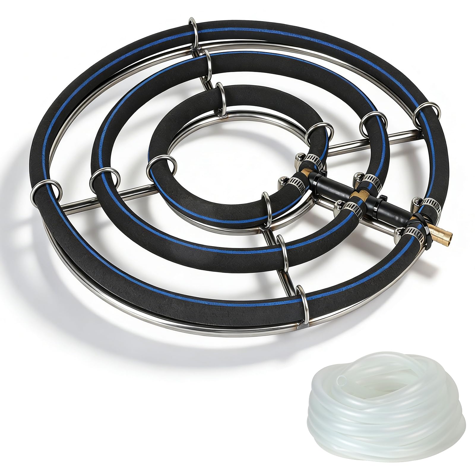 Aérateur de Bassin φ35cm, 3 en 1 Anneaux Acier Inoxydable 304, Bulleur avec 5m Tuyau φ9mm