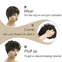 Vista 3 de Pelucas de corte Pixie para mujeres negras, pelucas cortas negras naturales con flequillo, pelucas de pelo corto para mujeres negras (negro)