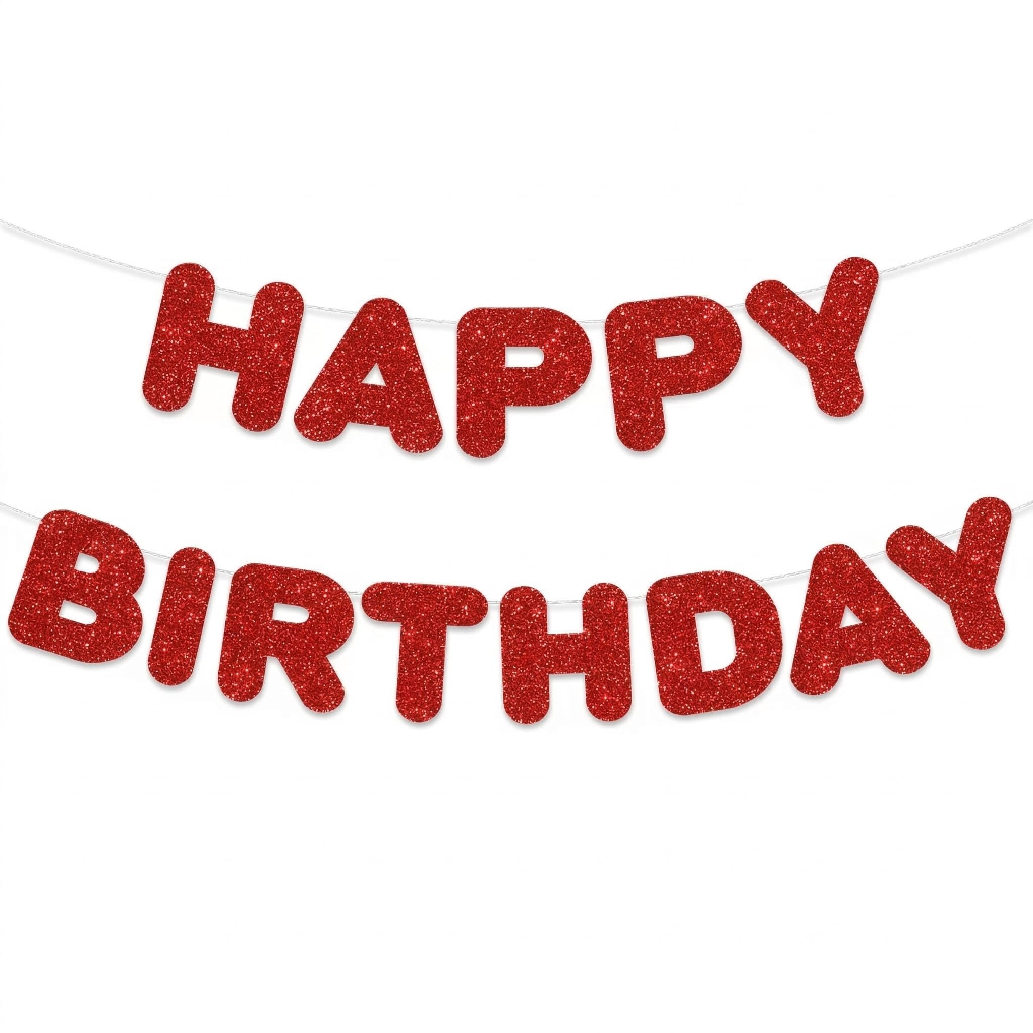 Red Glitter Happy Birthday Banner Birthday Sign, Bunting Wall Door Banner Flag for Women Men Boys Girls Party Backdrop Decorations