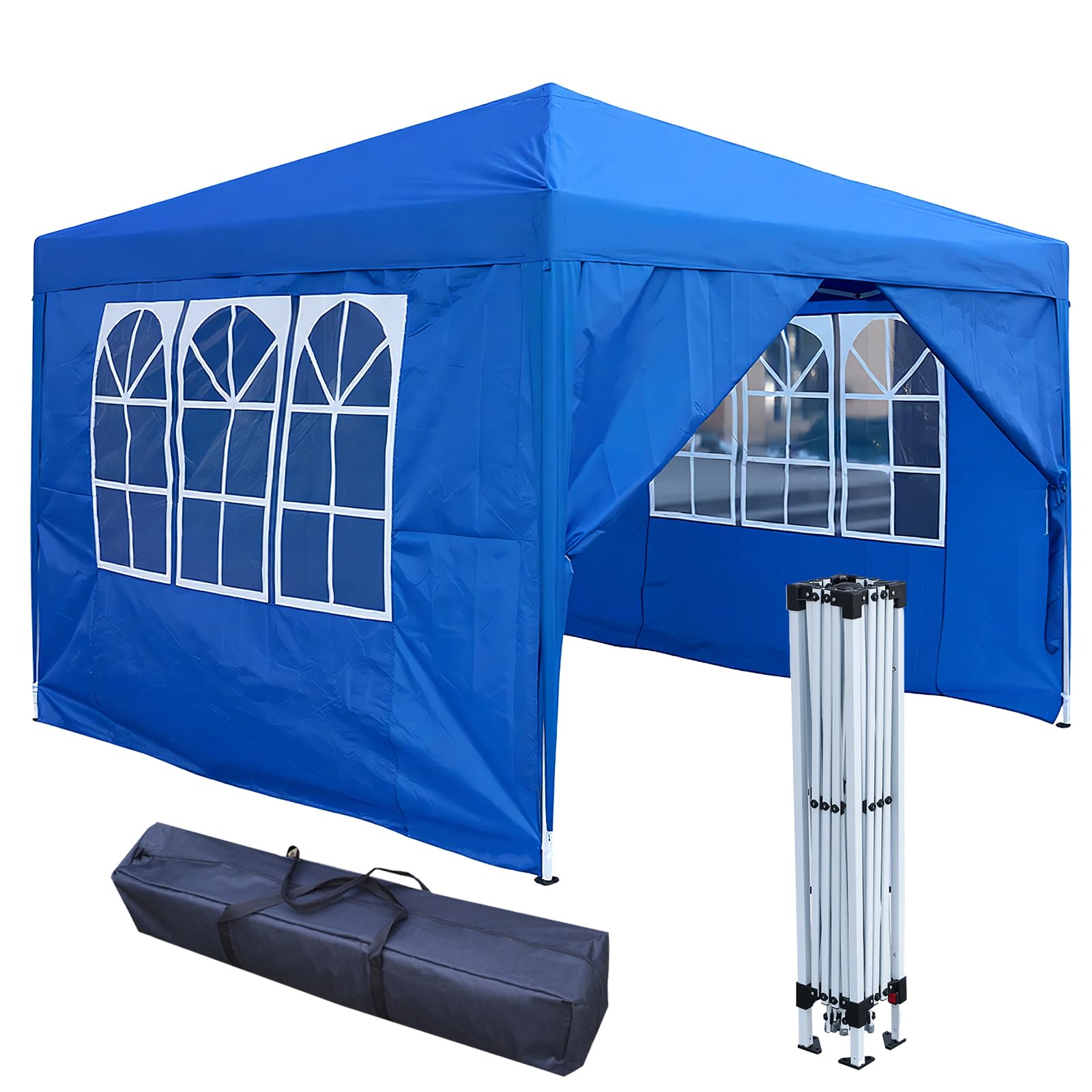 3x3m Pop Up Gazebo with 4 Removable Sidewalls, Portable Outdoor Party Tent with Carry Bag, All Weather Canopy for Camping, Markets, Garden Events (Blue)