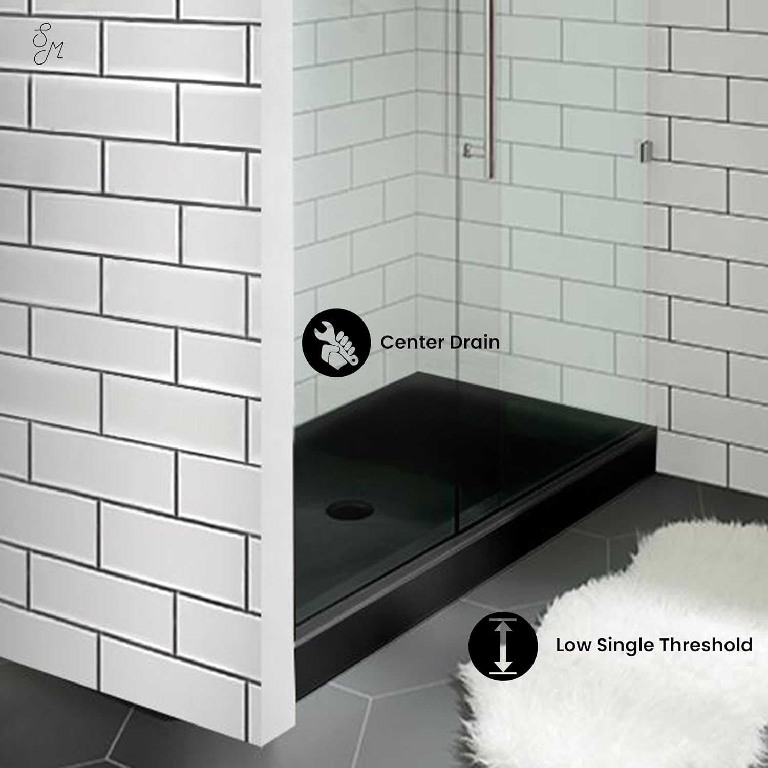 Swiss Madison Well Made Forever SM-SB528 Voltaire 48 x 36 Acrylic Black, Single-Threshold, Center Drain, Shower Base, 48" x 36"