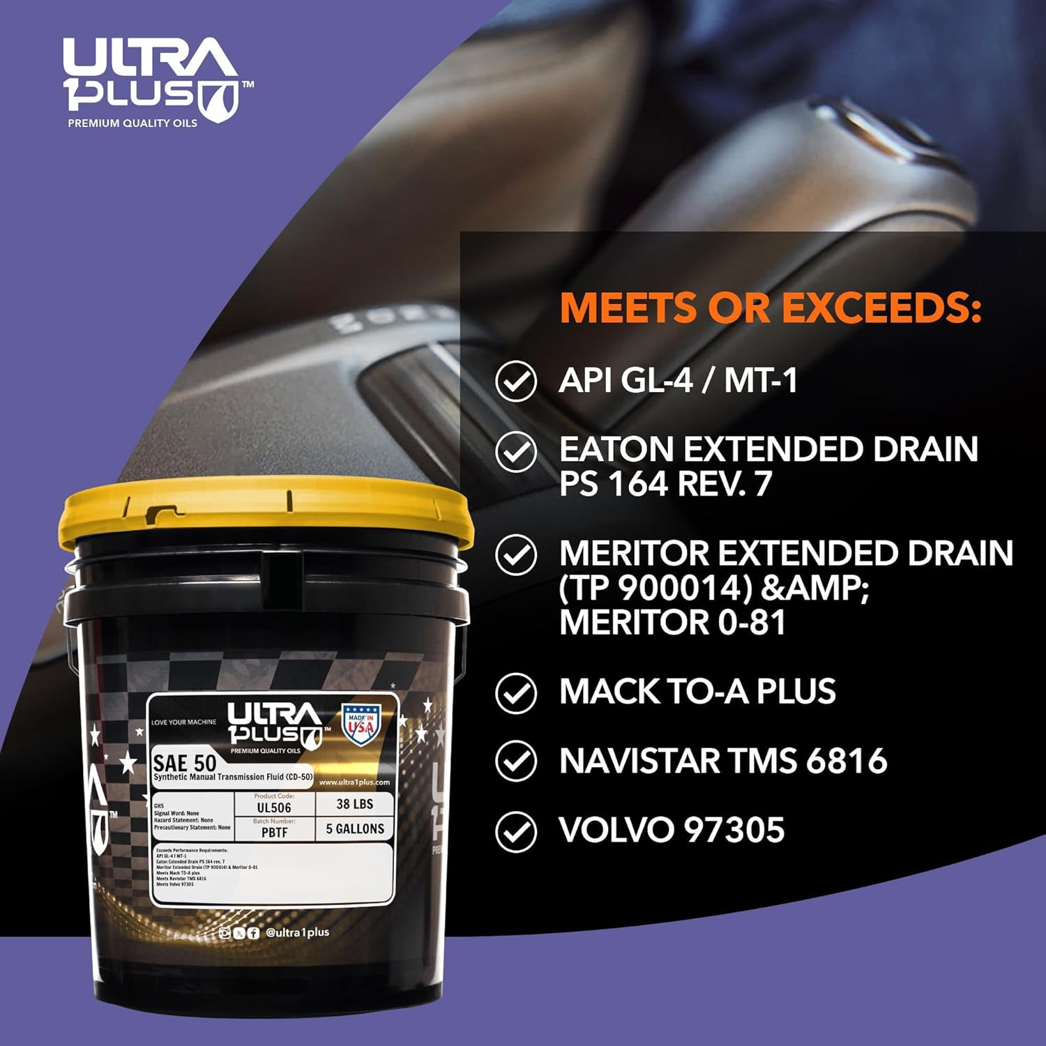 ULTRA 1PLUS SAE 80W-140 Synthetic Gear Oil API GL-5 & SAE 50 Full Synthetic Manual Transmission Fluids (CD-50) (5 Gallon Pail)