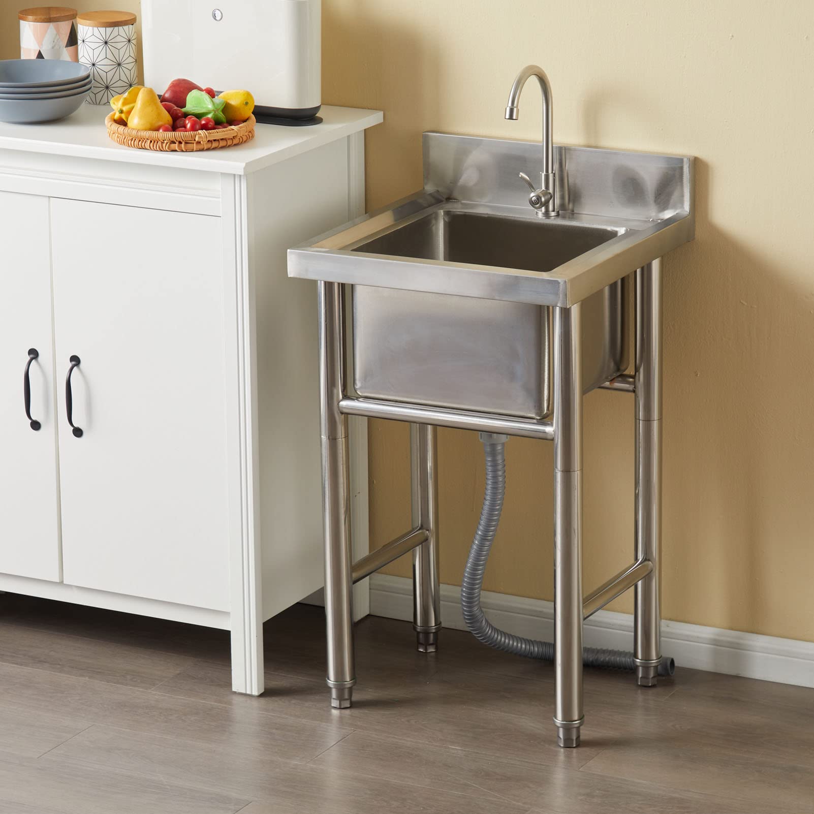 LMYSXAOZ 304 Stainless Steel Freestanding Kitchen Sink Commercial Single Bowl Unit Utility with Stand for Garage Catering Restaurant Camping