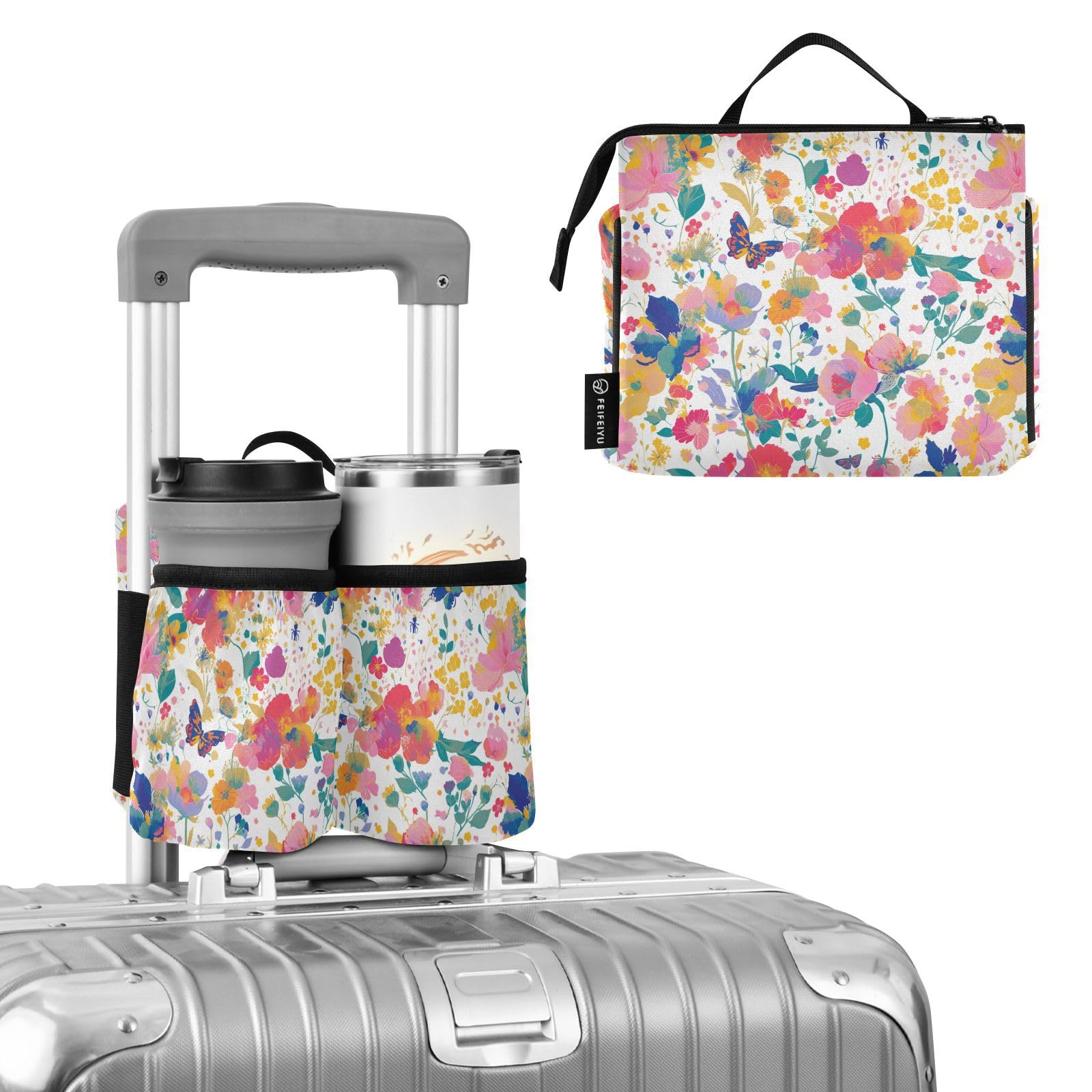 Airport Cup Holder Unique Spring Flowers Butterflies Bag Drink Holder Travel Accessories Gift Flight Attendants Businessmen Travelers