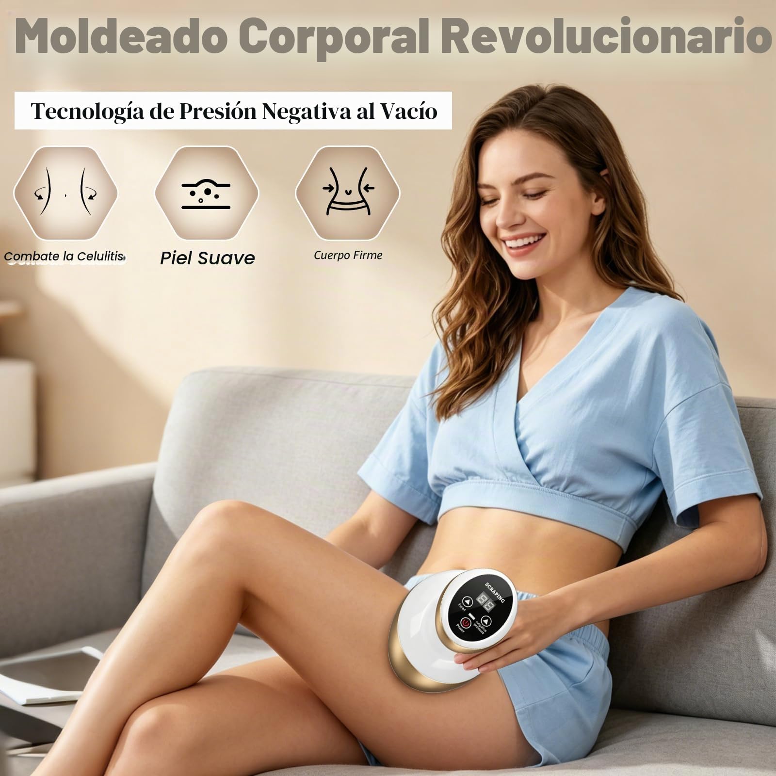 Maquina Celulitis 4 en 1, Masajeador Anticelulítico con Luz Roja y Calor, 9 Modos Vacum Vacuvia, Portátil y Recargable, Masajeador eléctrico GuaSha para Celulitis en Abdomen, Cintura y Brazos