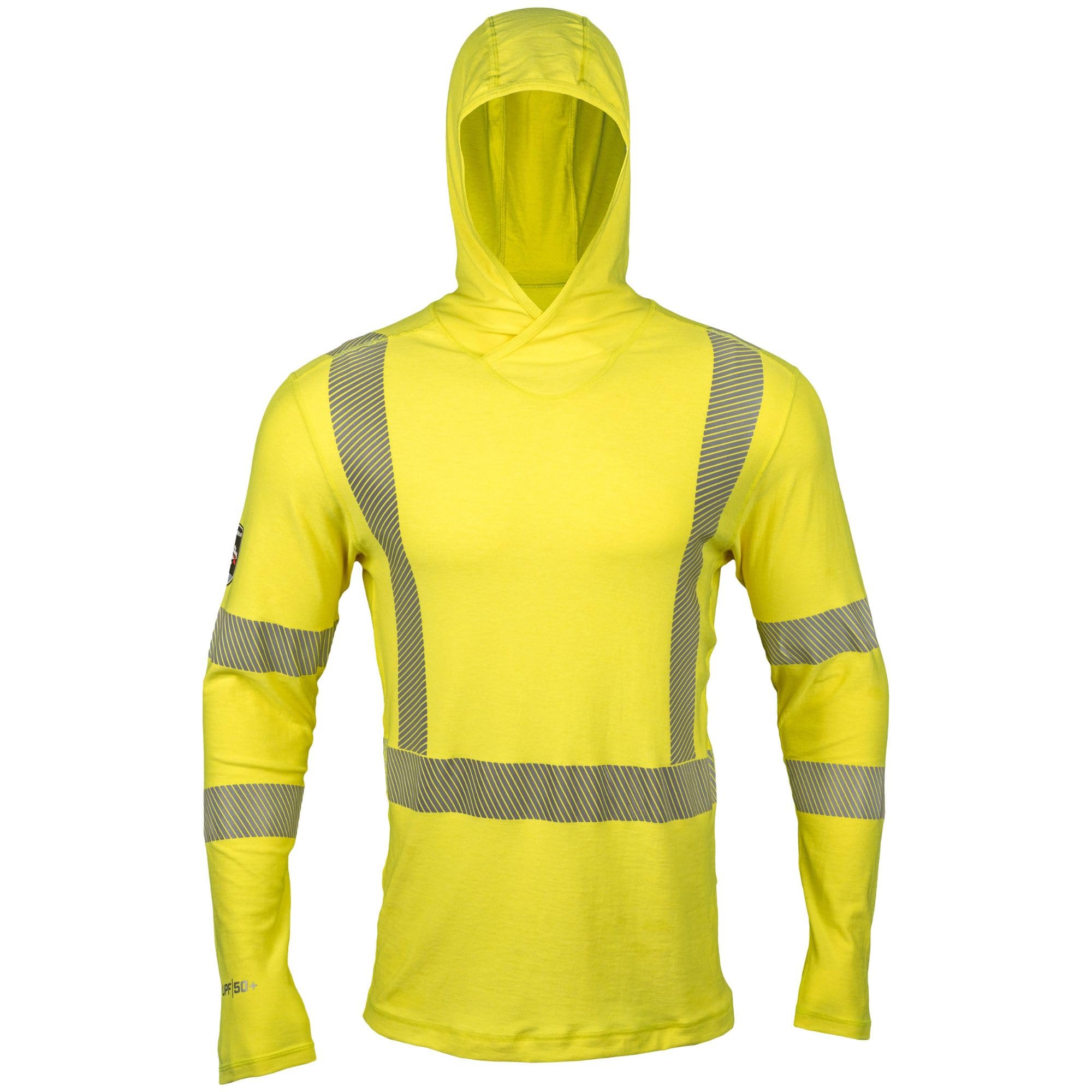 Dragonwear Men's FR Hi-Vis Yellow Shirt with Hood 6oz CAT2 NFPA70E NFPA2112 ANSI107 Class 3