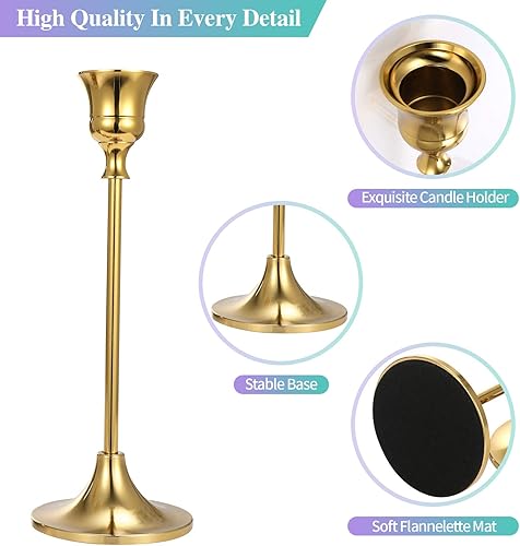 Miniatura 2 de Juego de 6 portavelas cónicos dorados decorativos para decoración del hogar, boda, comedor, fiesta, aniversario