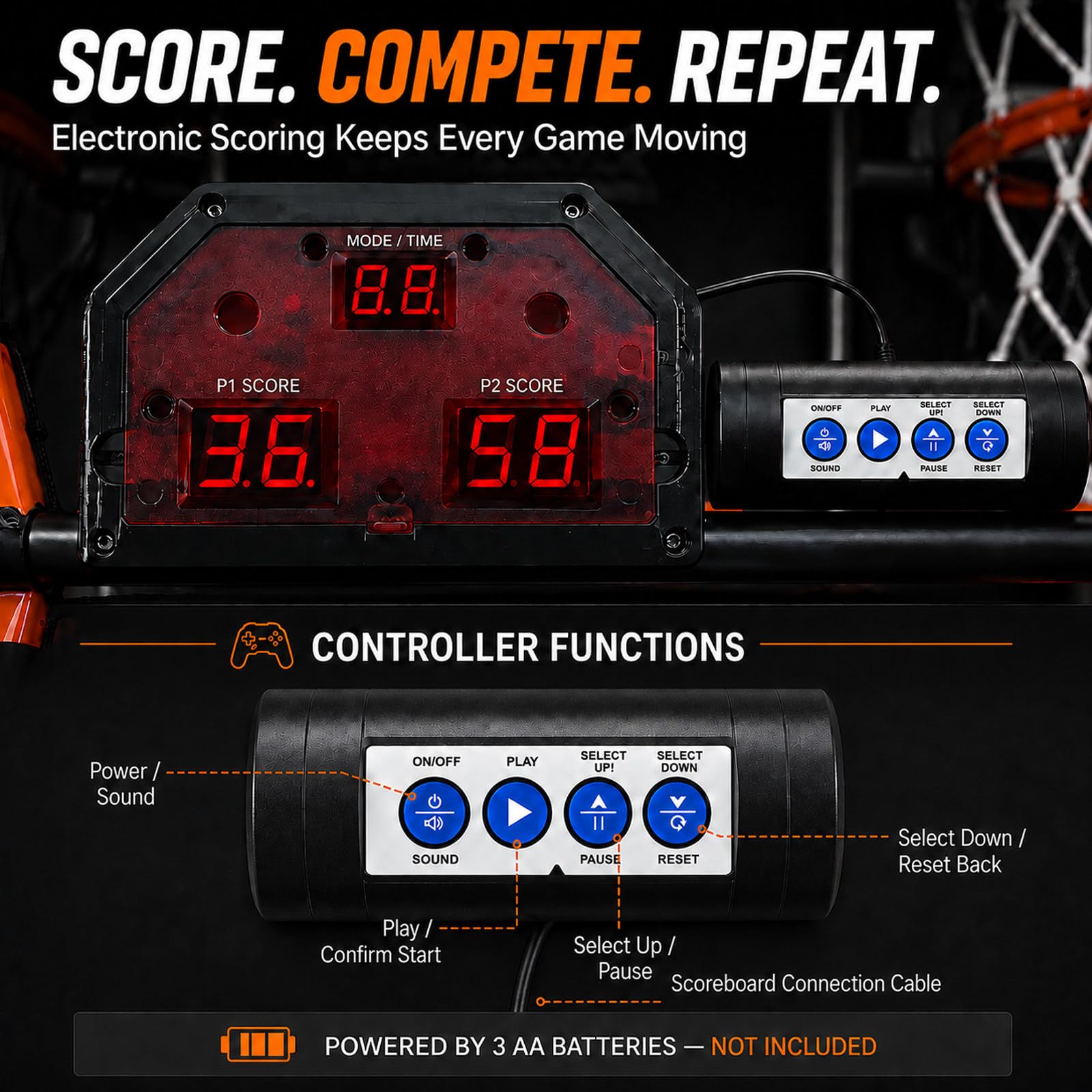 Gioco Basket Interno, Doppio Canestro, 8 modalità, Pieghevole