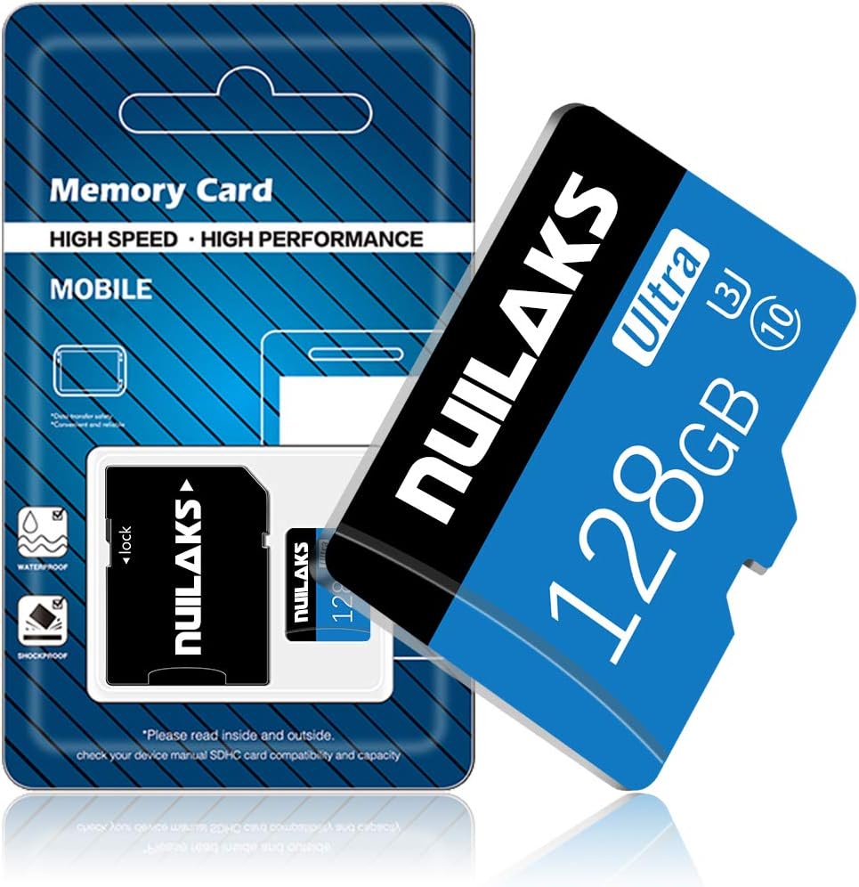 128GB Micro SD Card with Adapter (Class 10 High Speed), SD Memory Cards for Camera, TF Memory Card for Phone Computer Game Console, Dash Cam, Camcorder, Surveillance, E-Reader, Drone
