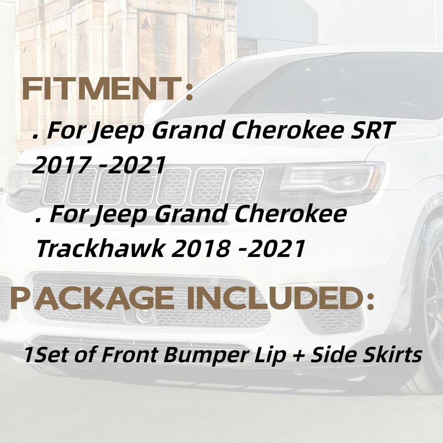 Body Kits for Jeep Grand Cherokee SRT/Trackhawk 2017 2018 2019 2020 2021 V4 Style Front Bumper Lip Splitter + Side Skirt Extension Lip Panels Splitte (Matte Black)