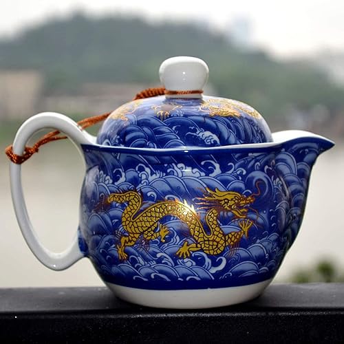 Miniatura 33 de Tetera China Porcelana 12oz Dragón Azul marino Infusor de filtración inoxidable para té suelto (azul marino) Azul marino,Azul cobalto,Amarillo