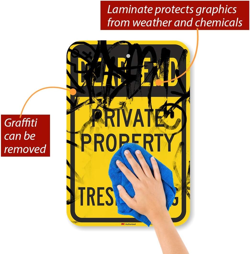 SmartSign "Dead End - Private Property, No Trespassing" Sign | 12" x 18" 3M Fluorescent Diamond Grade Reflective Aluminum