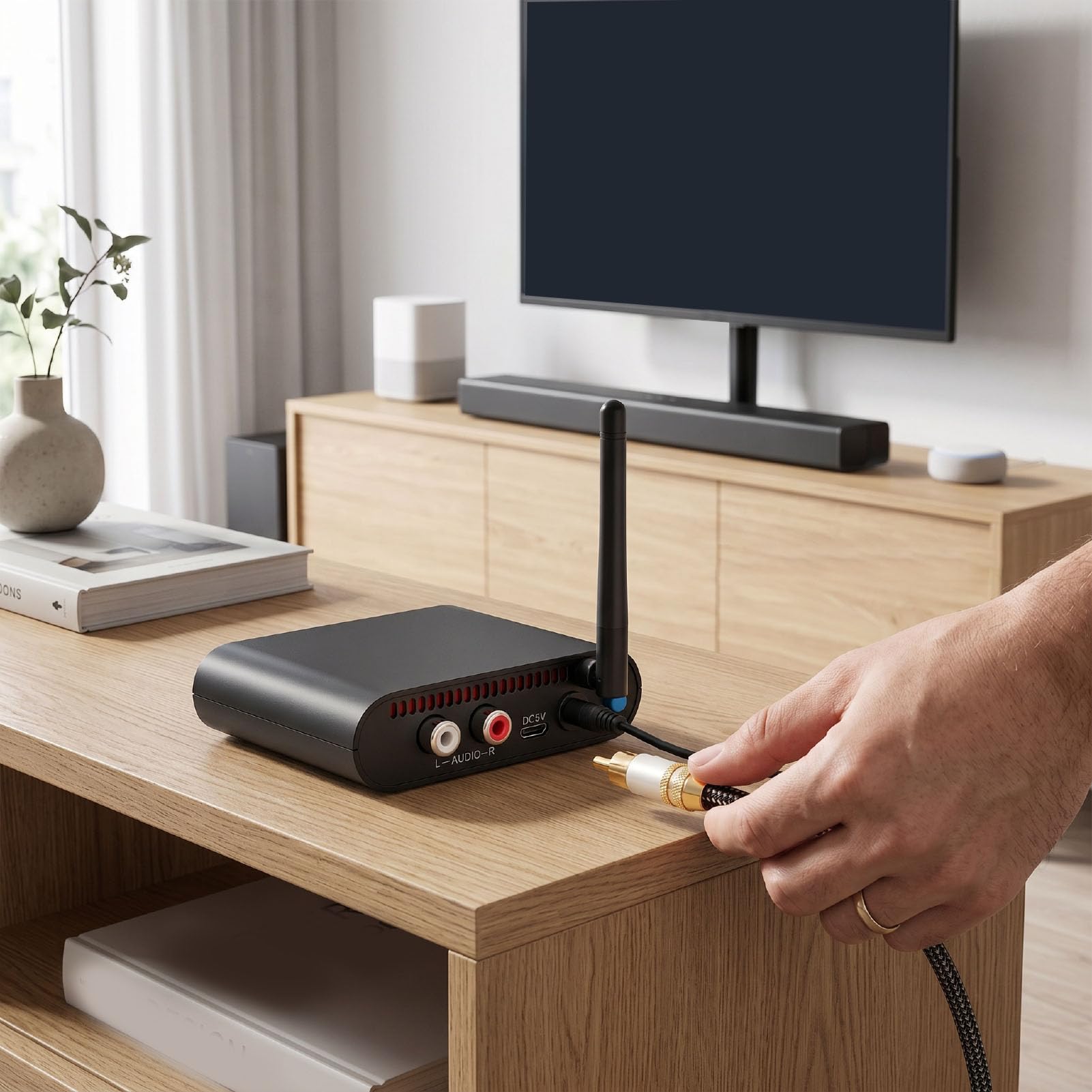 Topiky Bezprzewodowy Nadajnik i Odbiornik AV 5,8 GHz (wtyczka UE) | Bezprzewodowy Adapter Audio Dalekiego Zasięgu o Niskim Opóźnieniu z możliwością Wyboru 8 Kanałów, Zestaw Adaptera