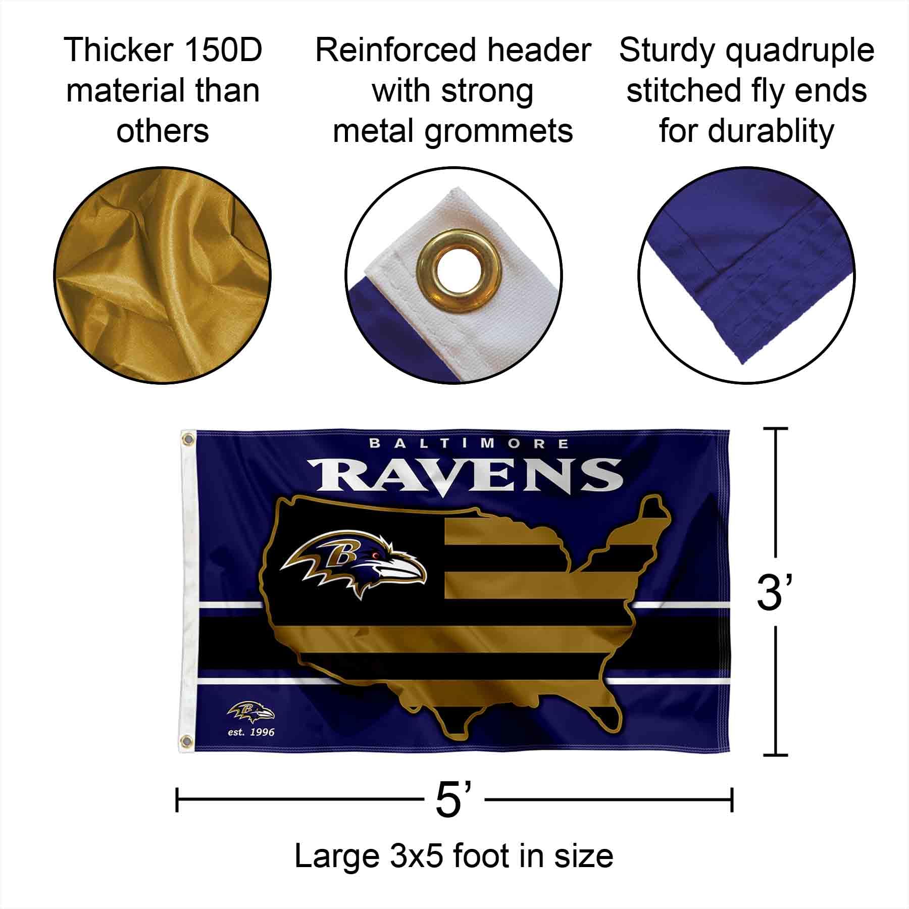 WinCraft Baltimore Ravens Nation USA American Country 3x5 Flag