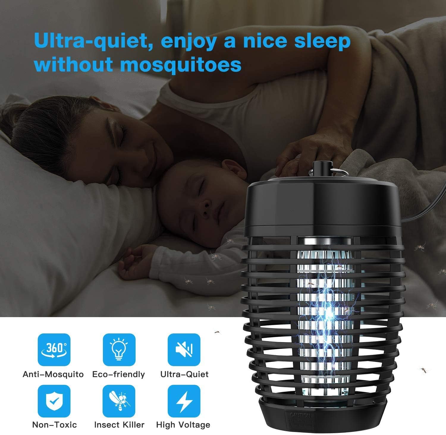 Bug Zapper, High Powered Waterproof Electric Mosquito Killer, Insect Fly Pest Trap Indoor and Outdoor, Mosquito Trap with Mosquito Lamp Bulb for Backyard, Patio, Bedroom, Kitchen, Office