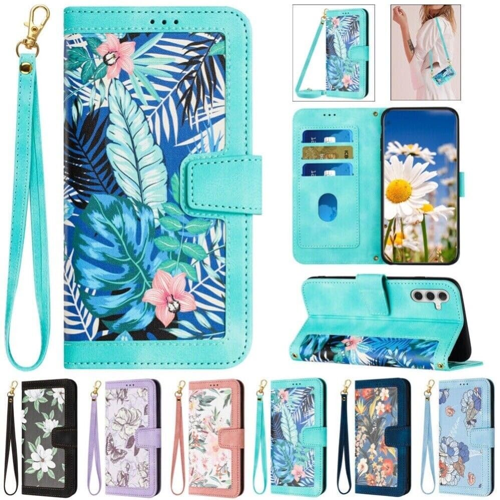Étui Samsung Galaxy A06 vert en cuir fleur premium à rabat