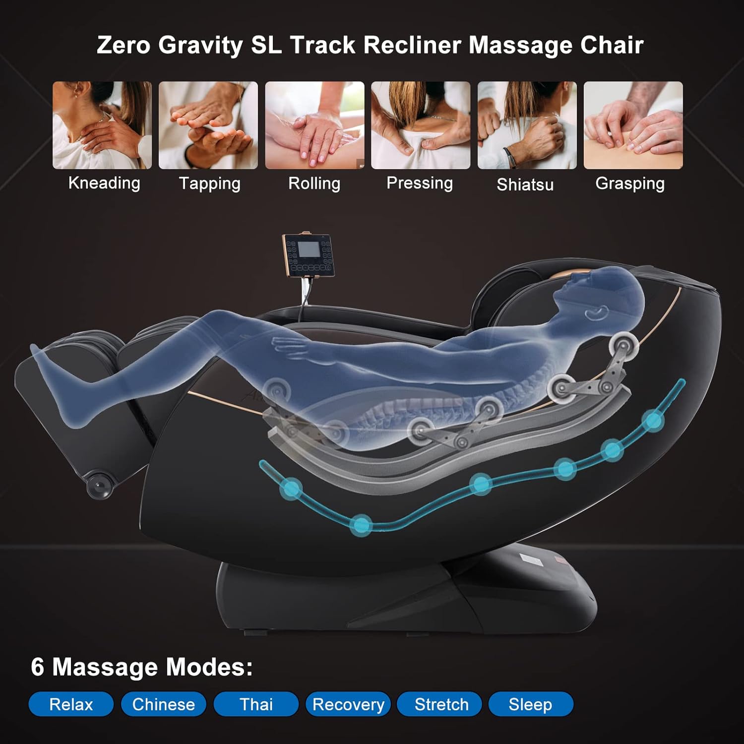 Artist hand 3D Zero Gravity Recliner Massage Chair with SL Track, Full Body Massage Chair with 6 Auto Modes & Thai Stretching,Backrest Heating,Airbag Massage,Bluetooth Speaker,USB Charging Jack,Black : Beauty & Personal Care