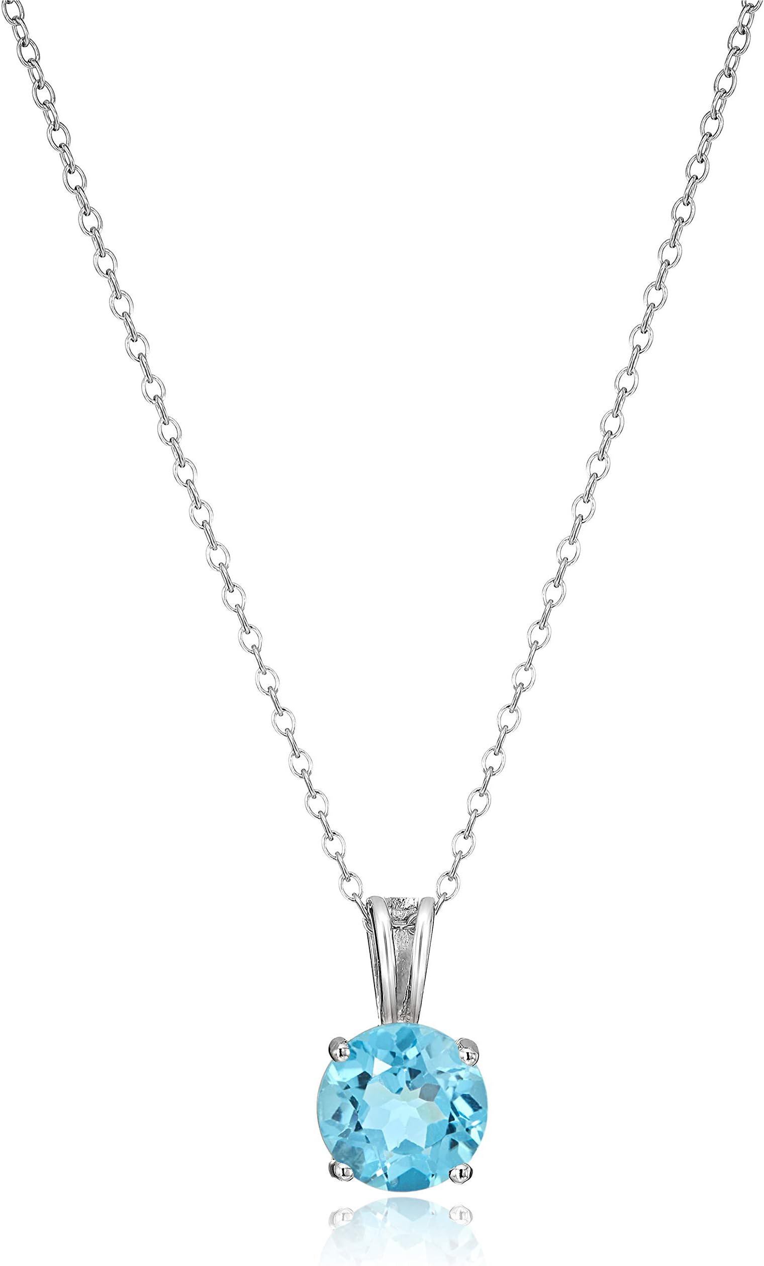 Amazon Essentials Sterling Silver Round Cut Birthstone Pendant Necklace 18"