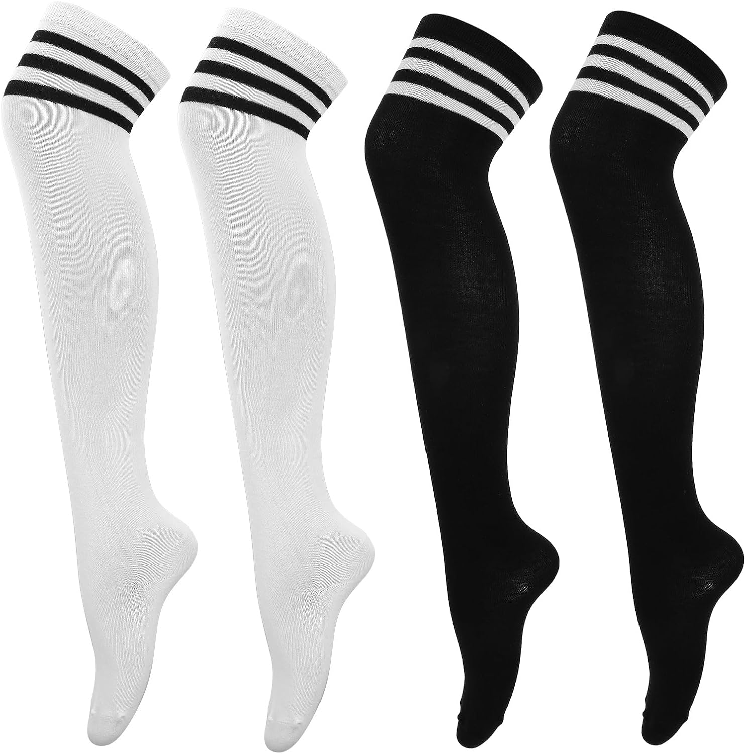 Sibba 2-Pack Extra Long High Thigh Socks Striped Over-Knee Thin Tights, Black White Y2K Leg Warmers for Women, Soft Skin-Friendly Stockings for Dresses, Daily Use, Fall Winter Hosiery