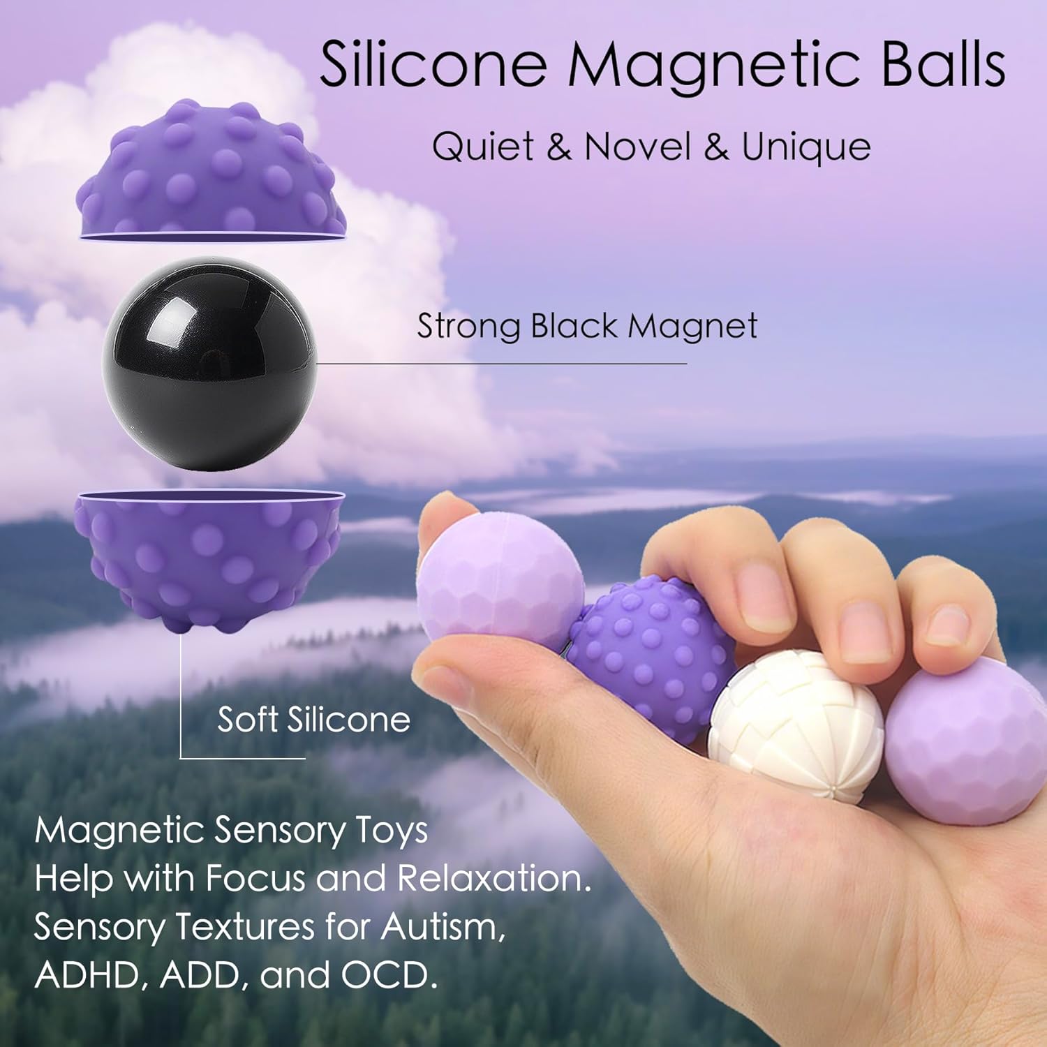 Stylish Magnetic Sensory Fidget Balls, 4 Pack Multi-Color Tactile Texture Fidget Toys for Adult & Teens, Silent Stress Relief Desk Toy, Weighted Magnetic Fidgets, Anxiety Calming Down