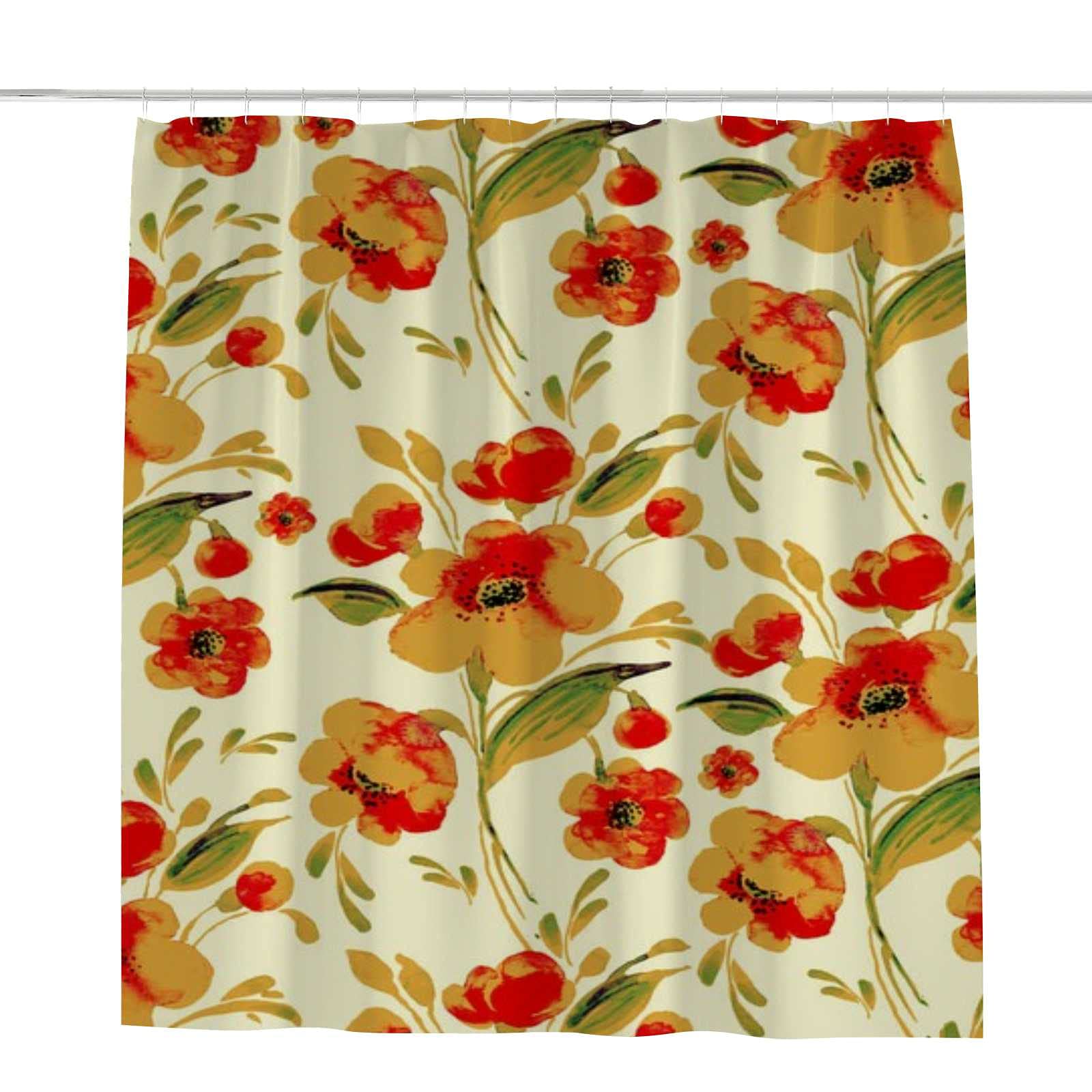 Rideau de douche floral abstrait orange en polyester lavable 182x183cm avec crochets en C