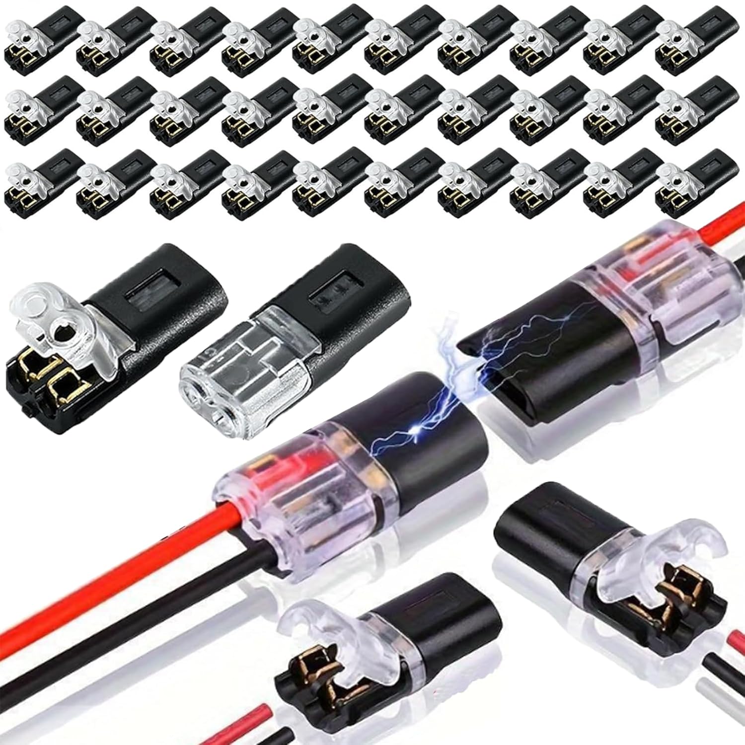50/100/150 Pack Quick Clip Fasteners Wire Connector, New Upgrated Double - Wire Plug-in Connector with Locking Buckle, Fast Connect Plugs LED Connectors for Strip Lights (150pcs)