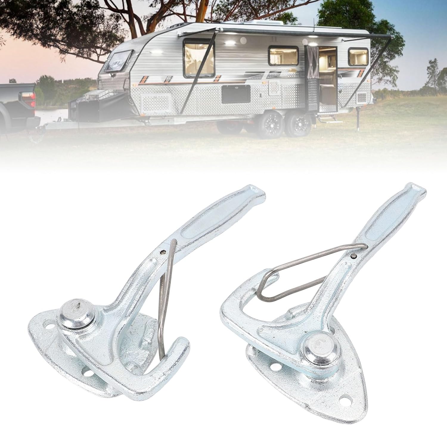 エントリードアラッチハードウェア、RVキャンピングカートレーラーカーゴ用キャッチホルダー、トレーラードアラッチハンドルのペア、高耐久