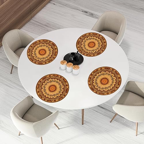 Miniatura 9 de Juego de 6 manteles individuales redondos, manteles individuales tejidos con mandala dorados, antideslizantes, resistentes al calor, lavables,