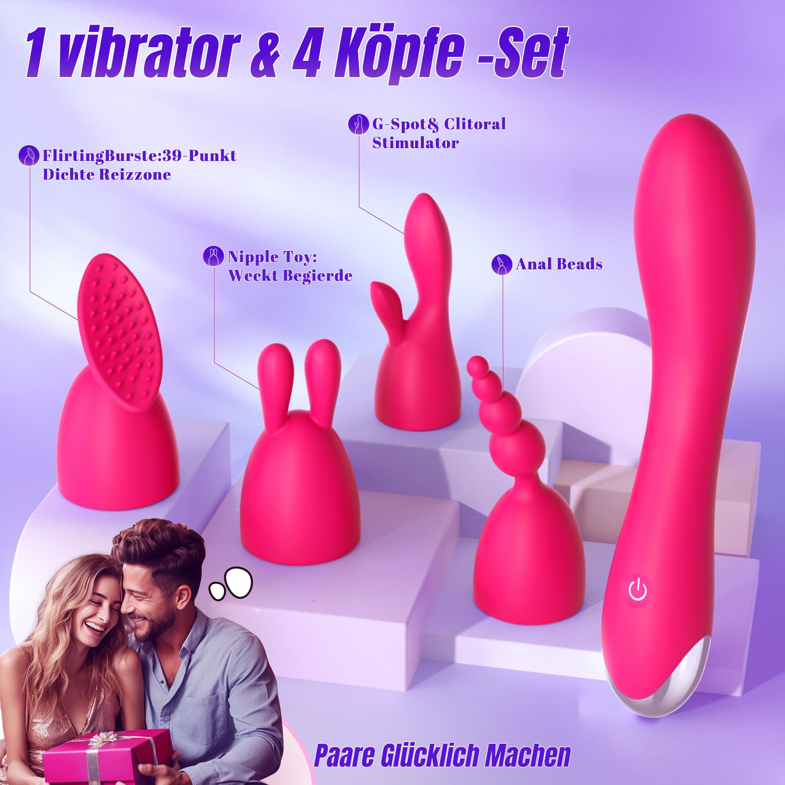 Vibratore Sex Toys Multifunzionale Vibratoreper Donna Professionale, 4-in-1 Set Vibratori con Accessori Intercambiabili, Sexytoysys Donna Coppia Vibratori 20 Modalità Toys Sessuali Clitoride e Punto G