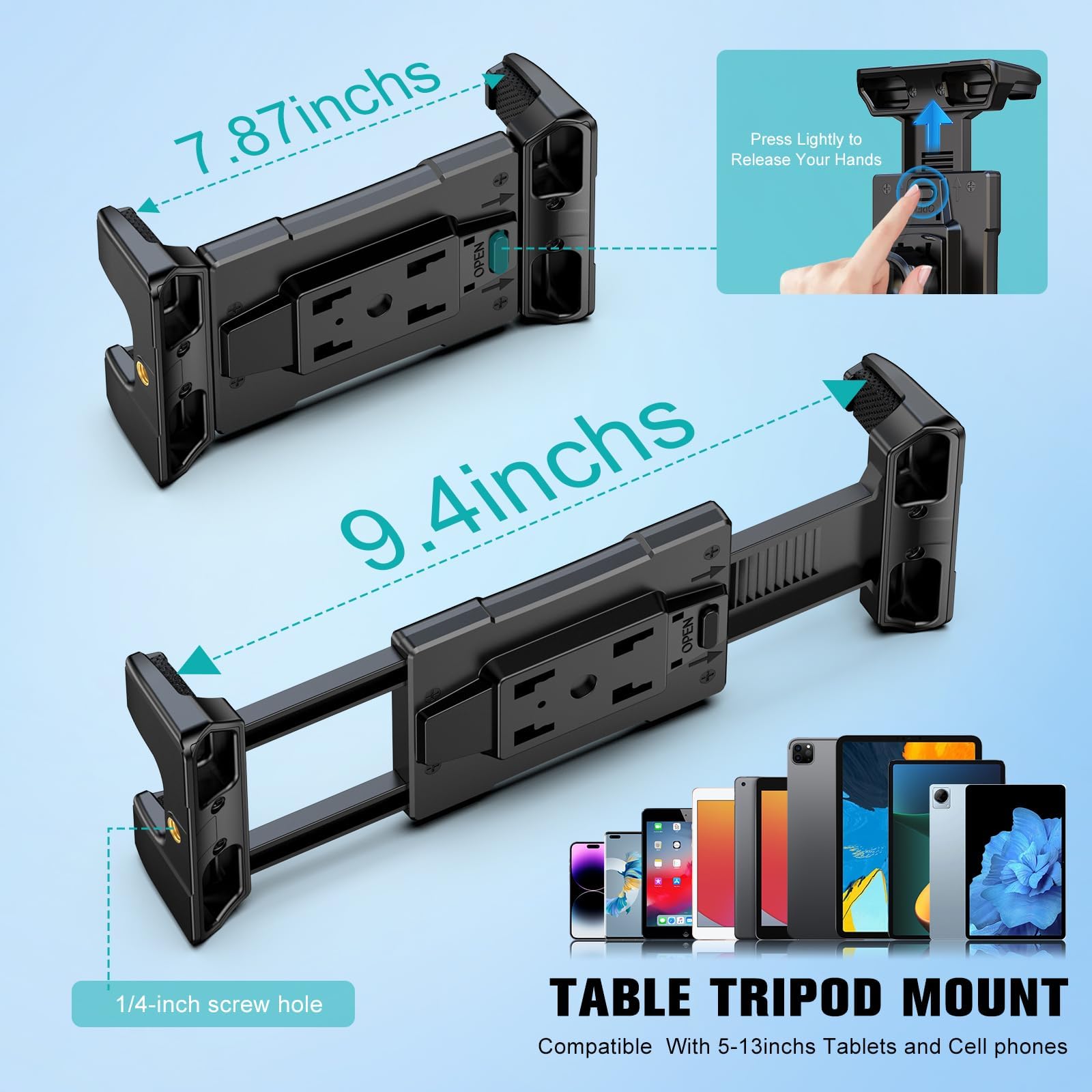 OHLPRO iPad Tripod Mount Adapter with Swivel Ball Head, Standard Screws 1/4 Hole, Tablet Holder for Tripod Clamp for 5-13'' Tablets and iPhone 16 15 Promax, iPad Pro 12.9, Air, Mini, Samsung