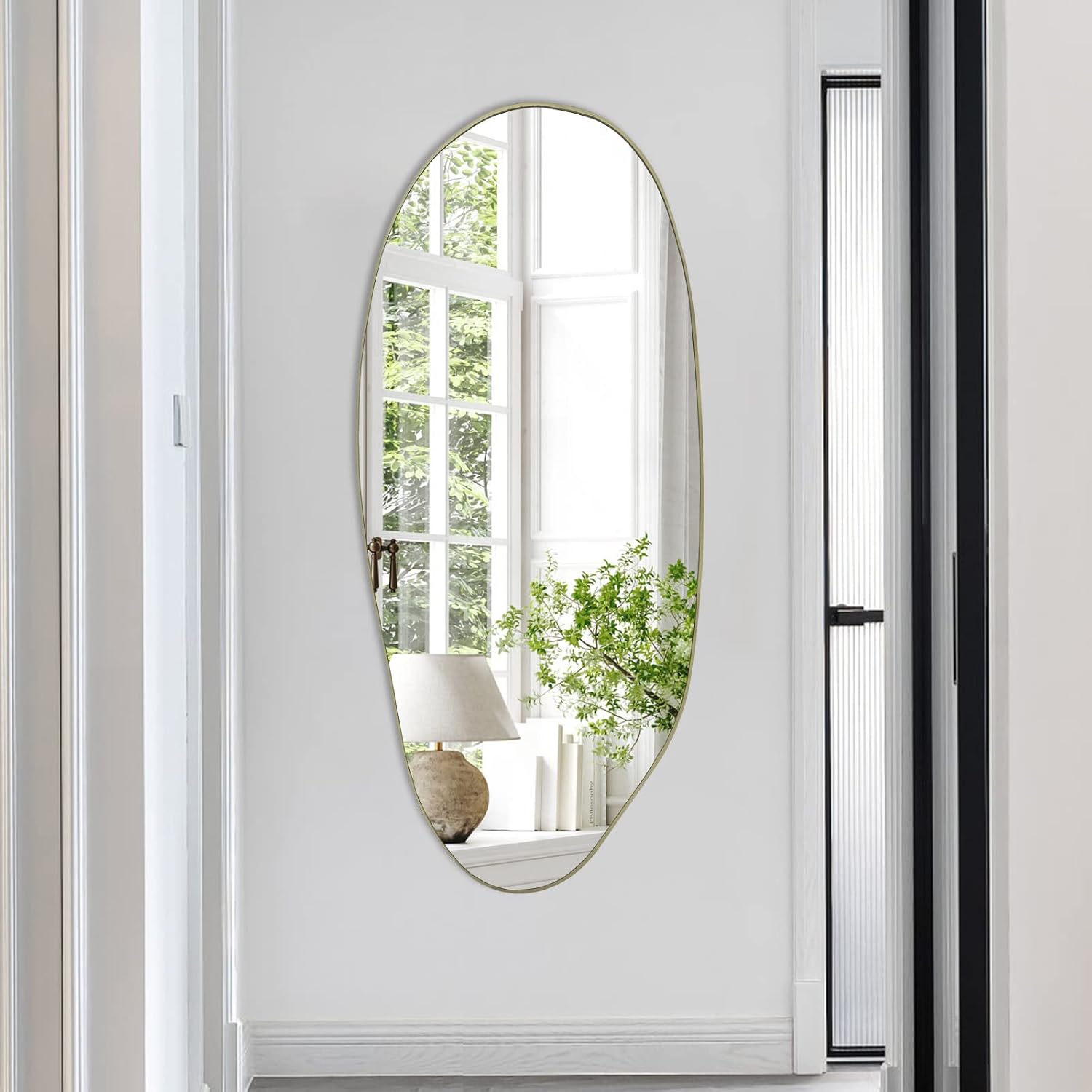 Irregular Mirror, Large Asymmetrical Mirror, 47.2"x20" Gold Oblong Mirrors, Modern Unique Shaped Mirrors for Living Room Bathroom Bedroom Entryway