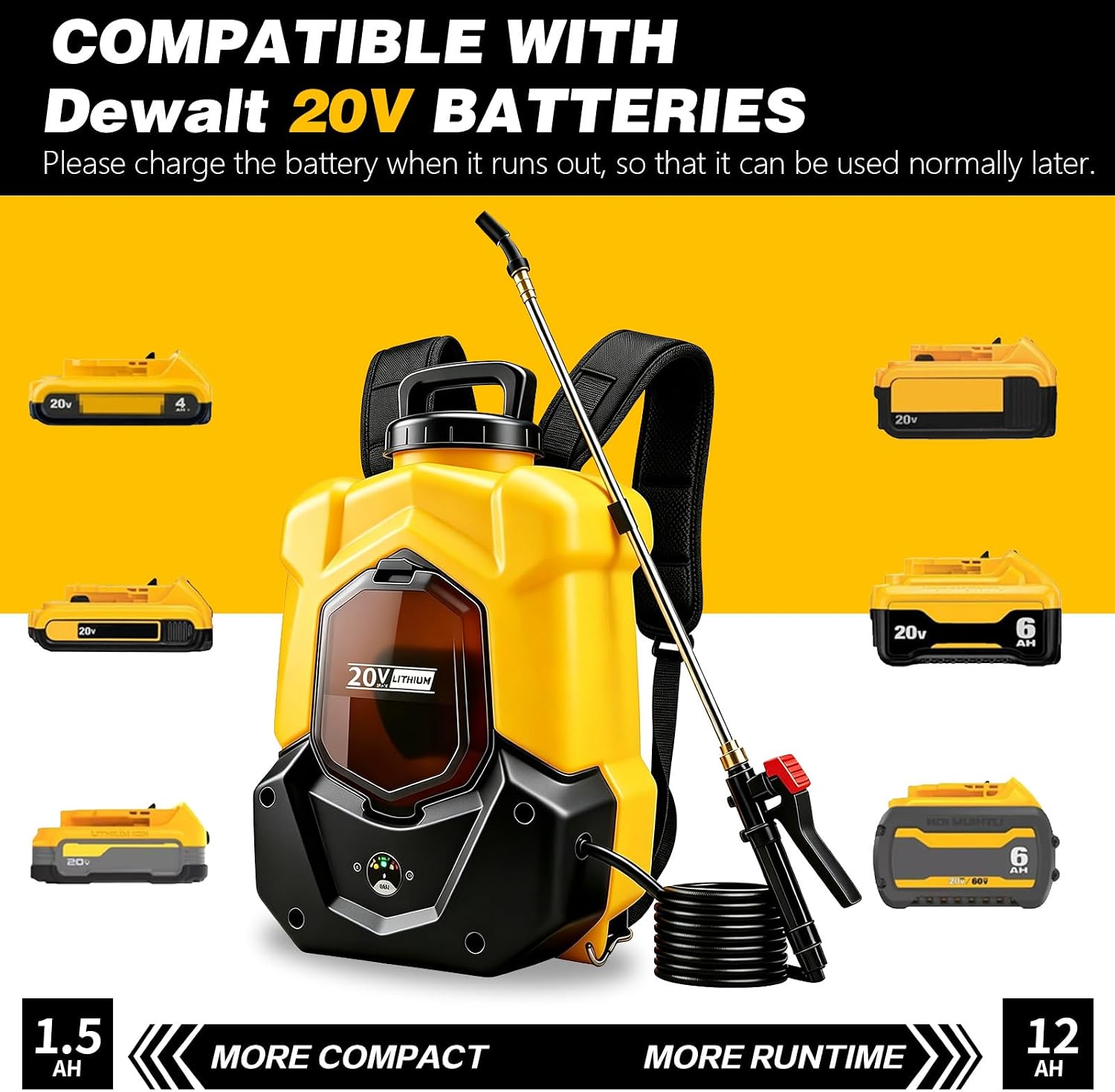Battery Powered Backpack Sprayer for DEWALT 20V Max Battery photo 2