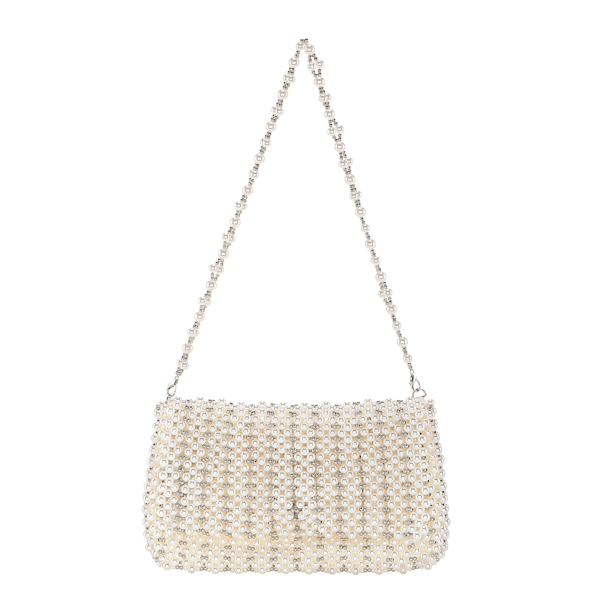 CHIC DIARY Pearl Purse for Women White Beaded Shoulder Bag Small Pearl for Wedding Clutch Evening Purse with Pearls
