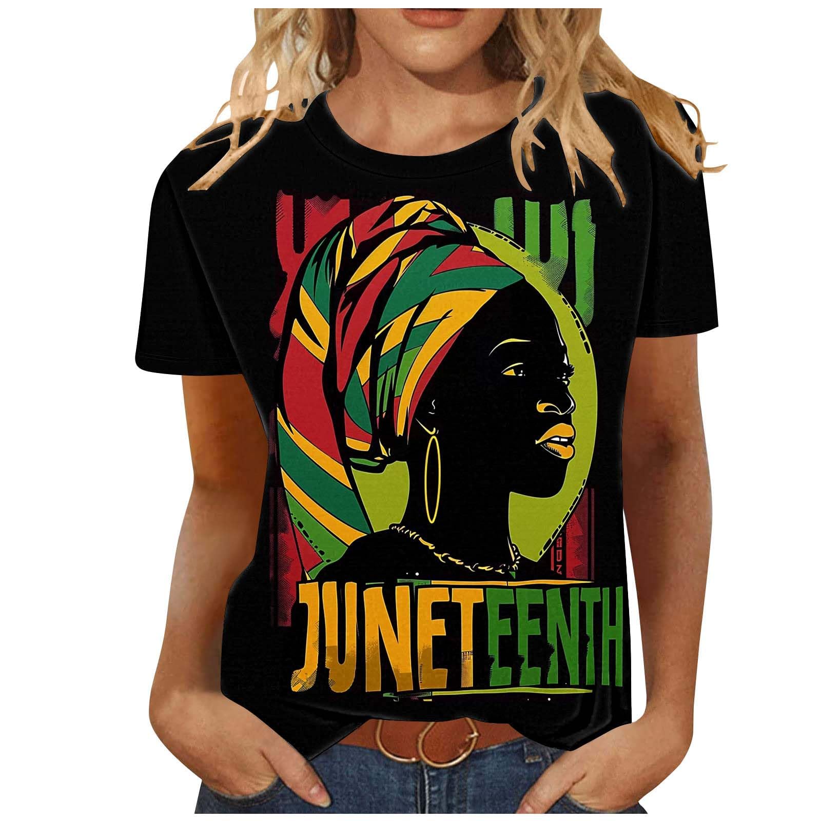 bmkBWO Juneteenth Shirts Women Plus Size,African American Pride 1865 Summer Outfits Trendy Short Sleeve Crewneck Blouse