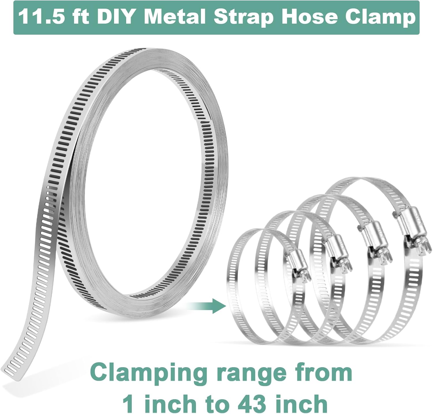 134 Inch(11.5ft) Stainless Steel Hose Clamps with 8 Fasteners, Large Worm Gear Hose Clamps Metal Straps DIY Band Pipe Clamps for Air Ducting Dryer Vent Hose Automotive Mechanical Plumbing