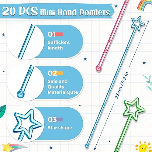 Miniatura 5 de Capoda 20 unidades de punteros de dedo de estrella para el aula, mini puntero de lectura manual para niños, varitas de plástico de princesa de hadas