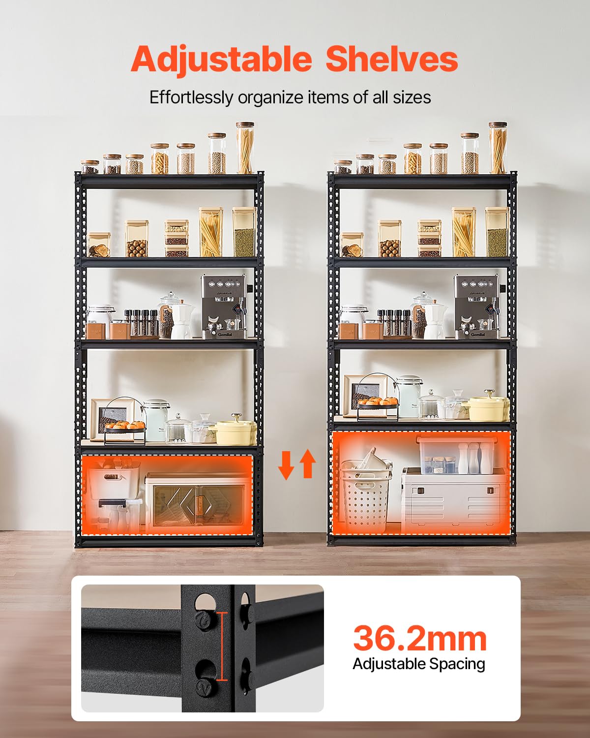VEVOR Steckregal, 907 kg, 5-stufiges Garagen-Lagerregal, 406x914x1813 mm, Schwerlastregal, Werkstattregal, Metallregale für Garagenregale, Allzweckregal, ideal für Küche, Lager, Keller, schwarz