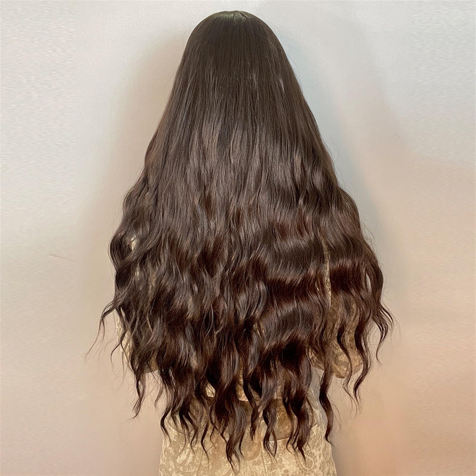 Toppery do włosów Syntetyczny czarny ciemnobrązowy długie falowane peruki z grzywką Water Wave Cosplay do codziennego użytku dla kobiet afro żaroodporne włosy naturalne