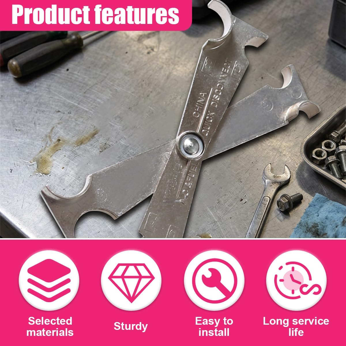 Scissor Fuel Line Disconnect Tool, 3/4" 5/8" 1/2" 3/8" Metal Fuel Filter Removal Tool, Universal Heater A/C Line Service Quick Disconnect Wrench for Most Vehicle Models (4IN1)
