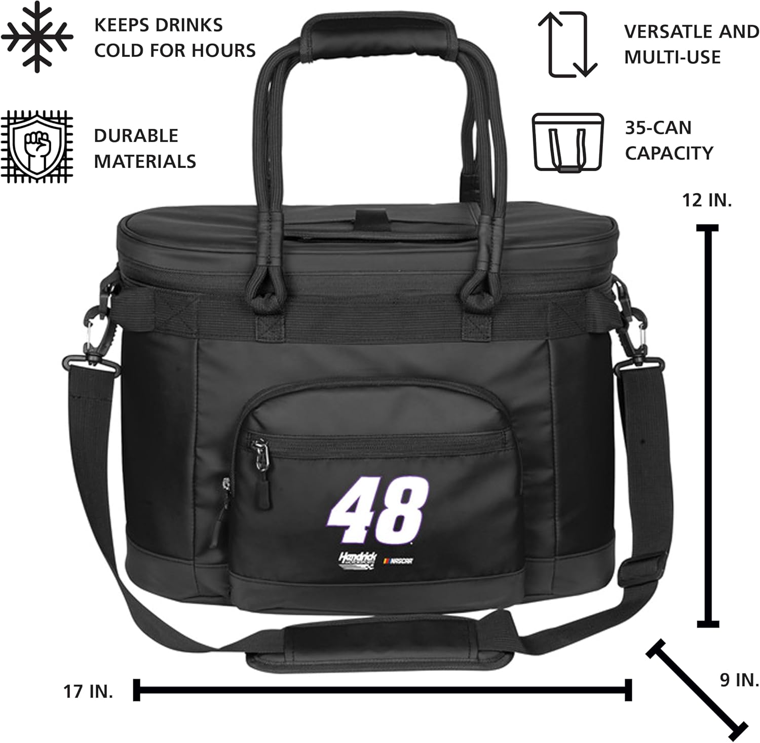 Logo Brands NASCAR Flex – Can Cooler – Heat-Sealed Leak-Proof Lining, Stays Cold for Hours, Adjustable Shoulder Strap – Great ForTailgating, Camping, Beach, and Race Day