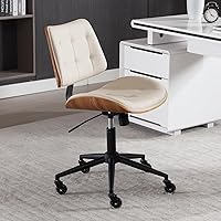 Vista 4 de Home Office Desk Chair with Wheels, Adjustable Height Armless Office Chair, PU Leather Mid Back 360° Small Computer Chair, Modern Walnut Chair No