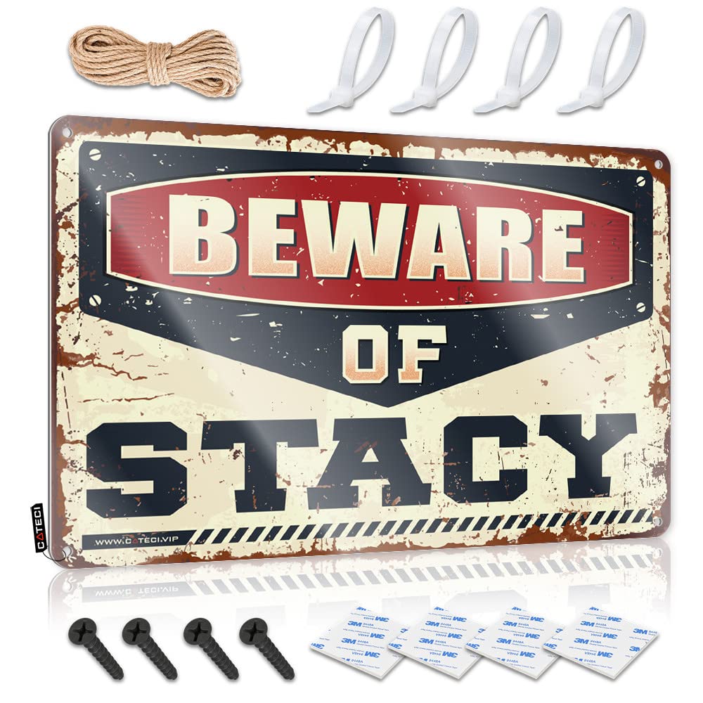 STWNVOITV Man Cave Decorations Beware Of Stacy Tin Sign Tin Sign Metal Man Cave Decorations(30X40CM)